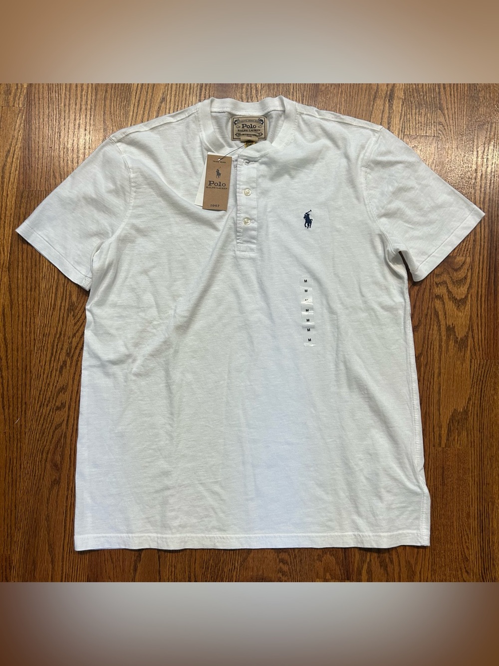Polo Ralph Lauren White Slub Henley Jersey Shirt Men’s Size Medium Blue Pony NEW
